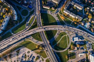 city highway roundabout aerial